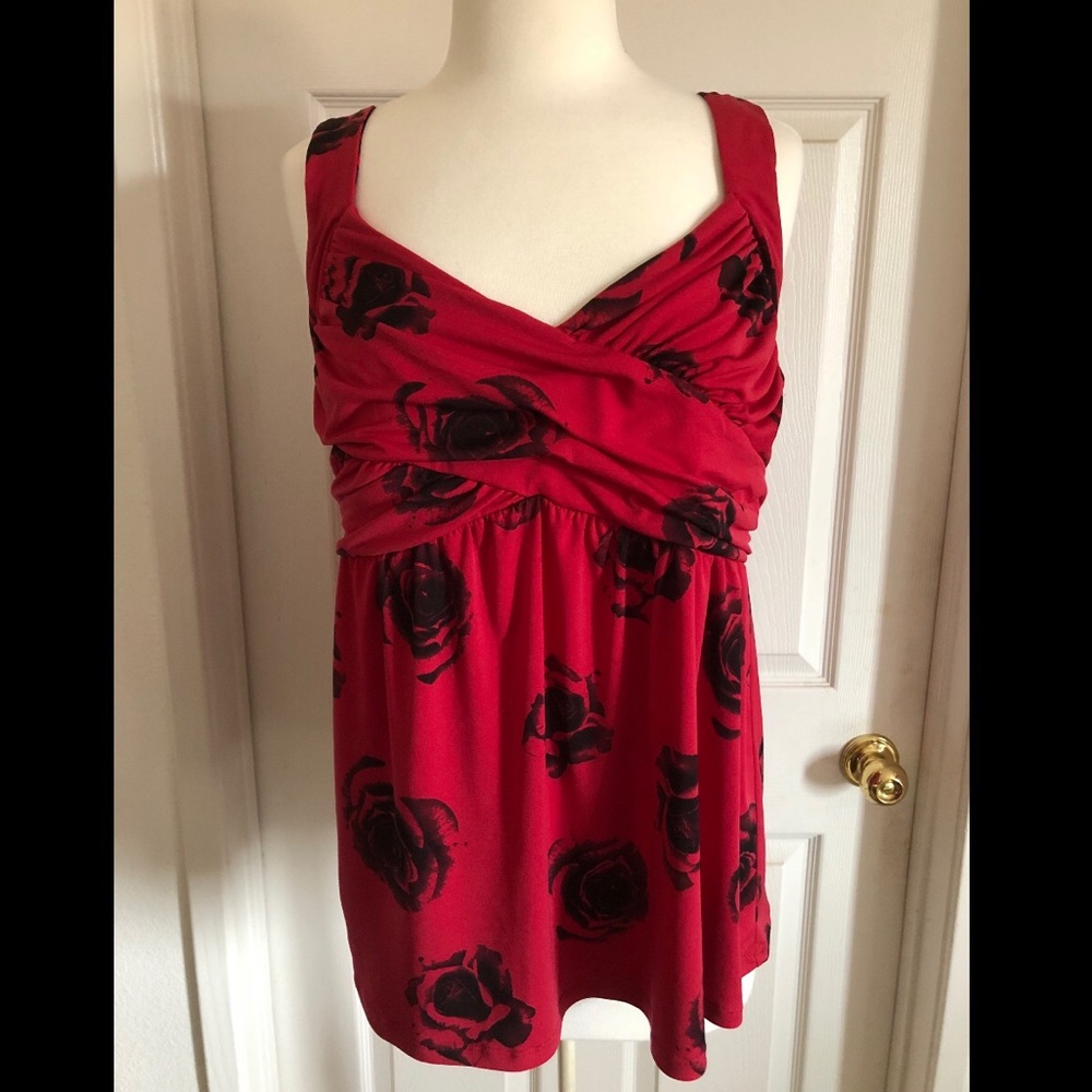 Torrid Red Strappy Blouse with Rose Print
